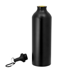 Botella de Aluminio Negra con Tapa Rosca y Mosquetón – Personalizada con tu Logo