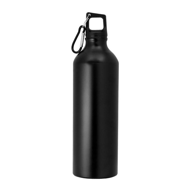Botella de Aluminio Negra con Tapa Rosca y Mosquetón – Personalizada con tu Logo