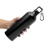 Botella de Aluminio Negra con Tapa Rosca y Mosquetón – Personalizada con tu Logo
