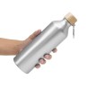 Botella Metálica Plateada con Tapa de Bambú y Mosquetón – Personalizada con tu Logo