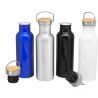 Botella metálica negra con tapa de bambú personalizada | Regalo corporativo todotazones.cl