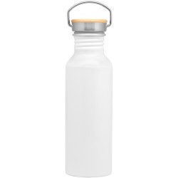 Botella metálica negra con tapa de bambú personalizada | Regalo corporativo todotazones.cl
